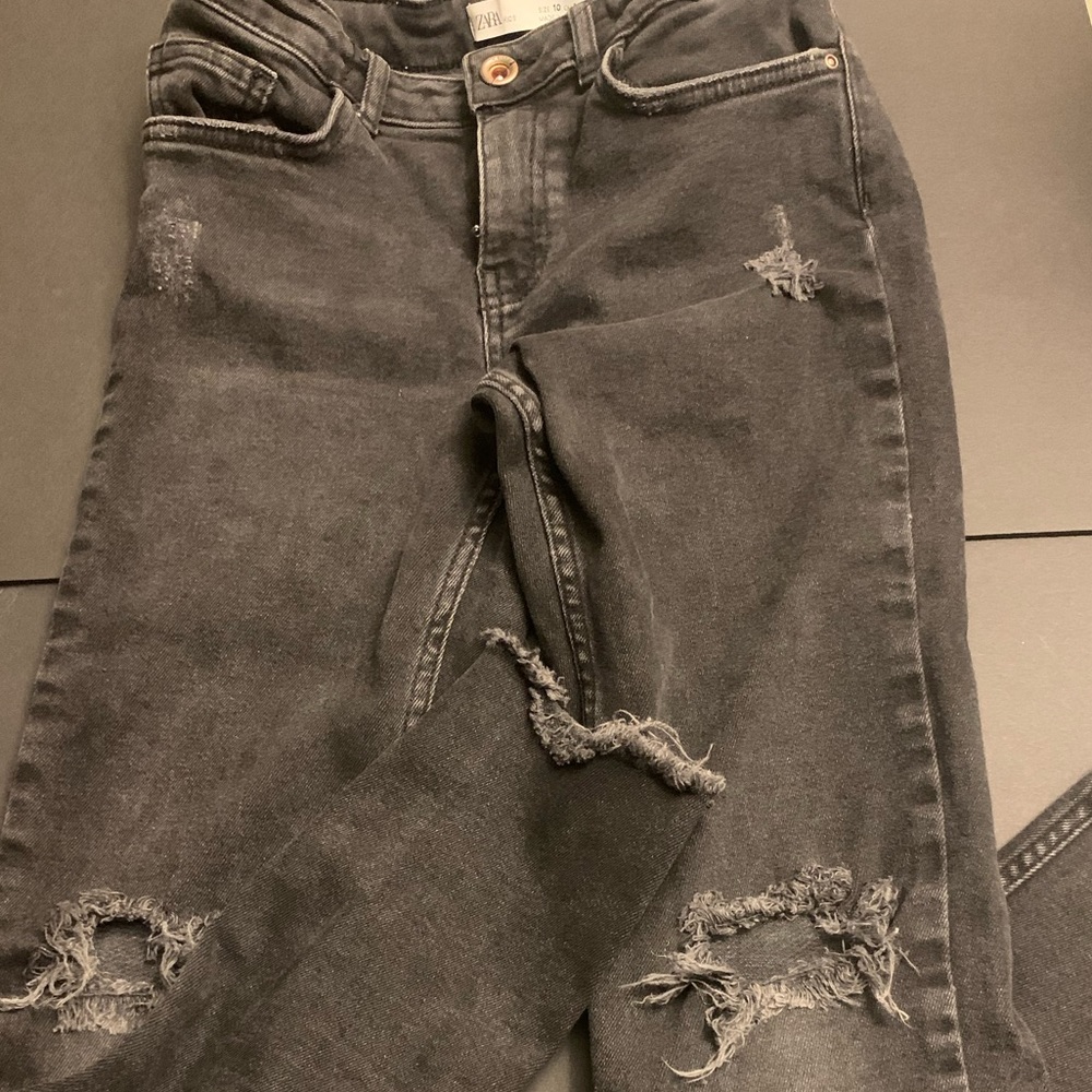 Zara Girls Ripped Black Acid Wash Jeans